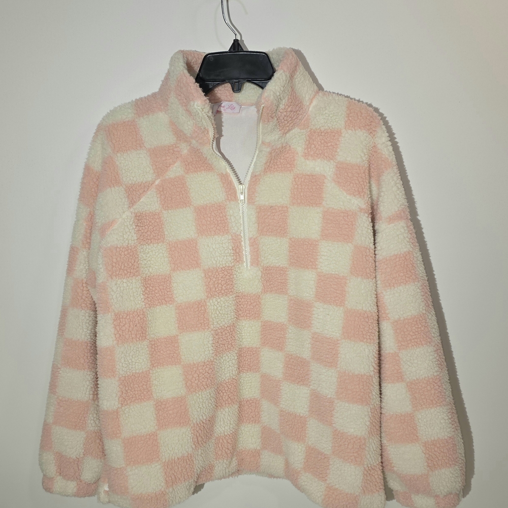 Cozy Pink and White Checkered Women's Sweatshirt